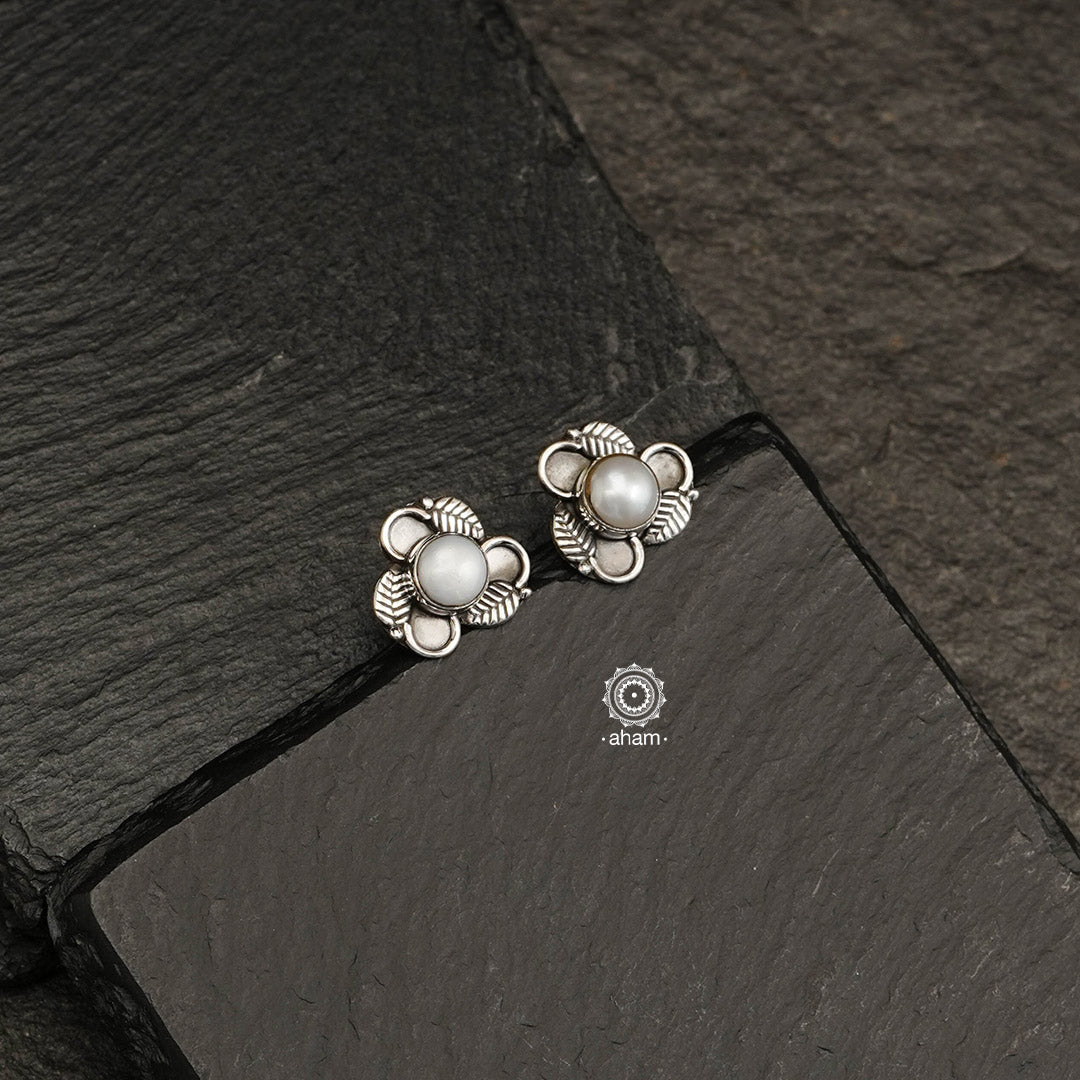 Everyday wear handcrafted 92.5 silver earrings with pearls.