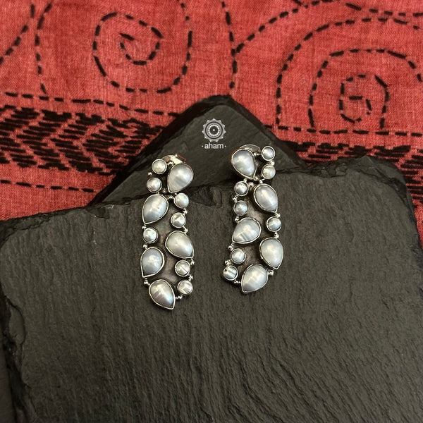 Everyday wear handcrafted 92.5 silver earrings with pearls.