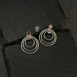 Everyday wear Summer Love silver earrings. Handcrafted in sterling silver with Maroon coloured stone highlights.