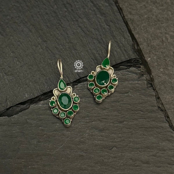 92.5 Sterling Silver Earrings with Green Coloured stones. The summer love collection pieces are light weight and easy to wear.