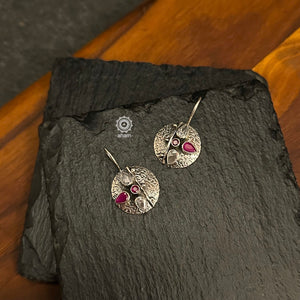 92.5 Sterling Silver Earrings with Zircon & Maroon Coloured stones.
light weight and easy to wear