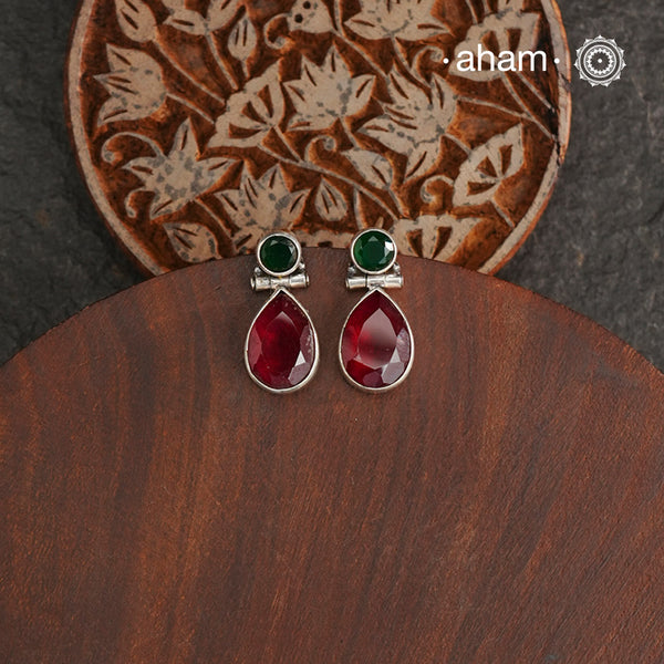 Summer Love Green & Maroon Silver Earrings