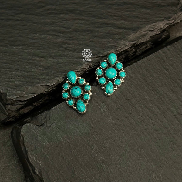 92.5 Sterling Silver Earrings with Turquoise stones. Light weight and easy to wear all day long.