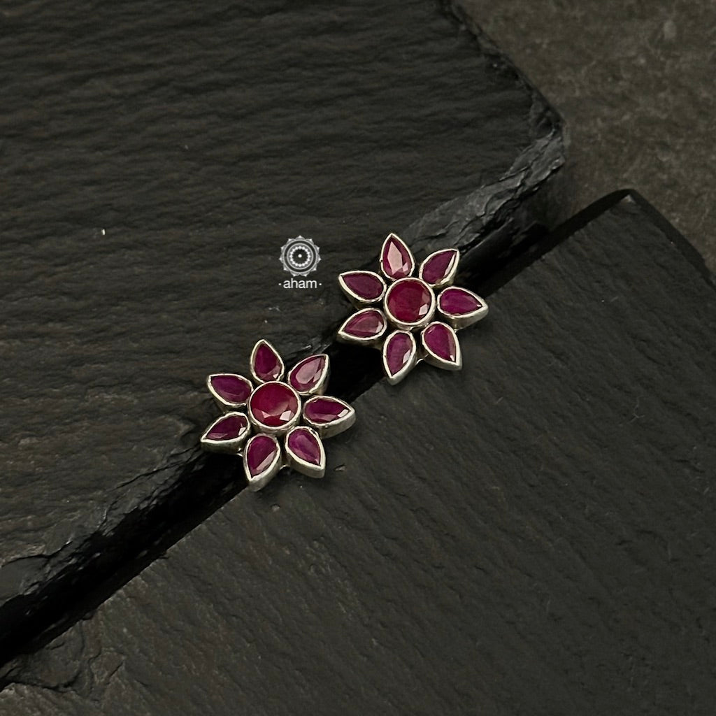 92.5 Sterling Silver Studs with Maroon Stones. Light weight and easy to wear all day long