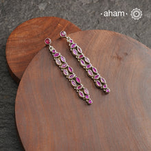 92.5 Sterling Silver Earring with Maroon Stones. Long, light weight and easy to wear all day long.