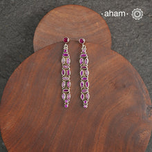 92.5 Sterling Silver Earring with Maroon Stones. Long, light weight and easy to wear all day long.
