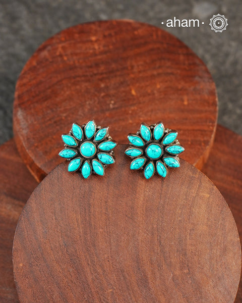 92.5 Sterling Silver Studs with Turquoise Stones. Light weight and easy to wear