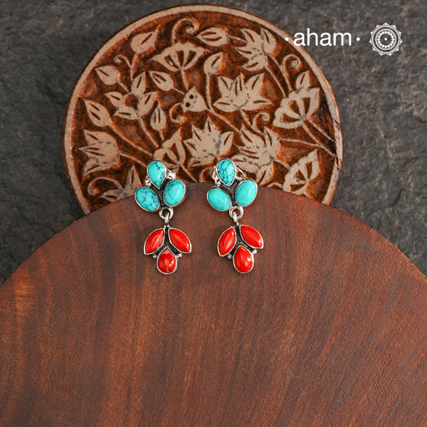 Summer Love Turquoise & Coral Silver Earrings