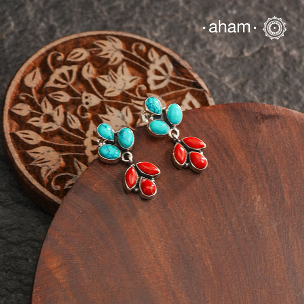 Summer Love Turquoise & Coral Silver Earrings