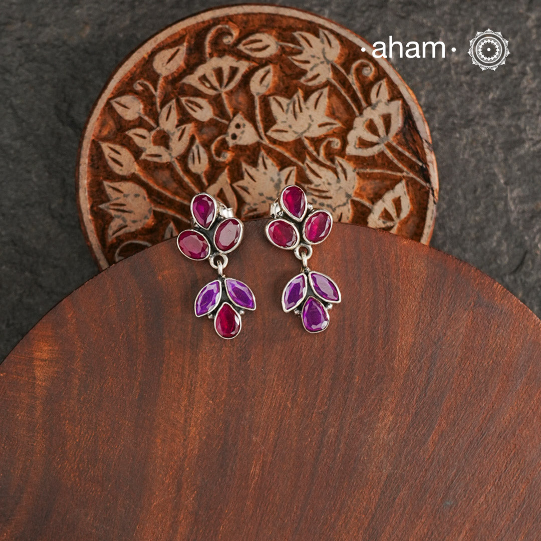 92.5 Sterling Silver Earring with Maroon Stones.Light weight and easy to wear all day long.
