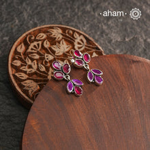 92.5 Sterling Silver Earring with Maroon Stones.Light weight and easy to wear all day long.