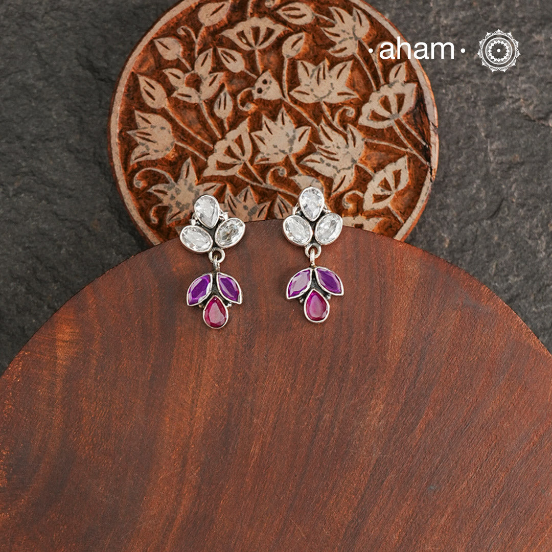 Summer Love Zircon & Maroon Silver Earrings