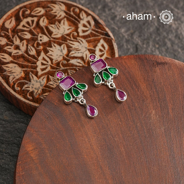 Summer Love Maroon & Green Silver Earrings