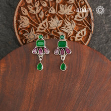 Summer Love Green & Maroon Silver Earrings