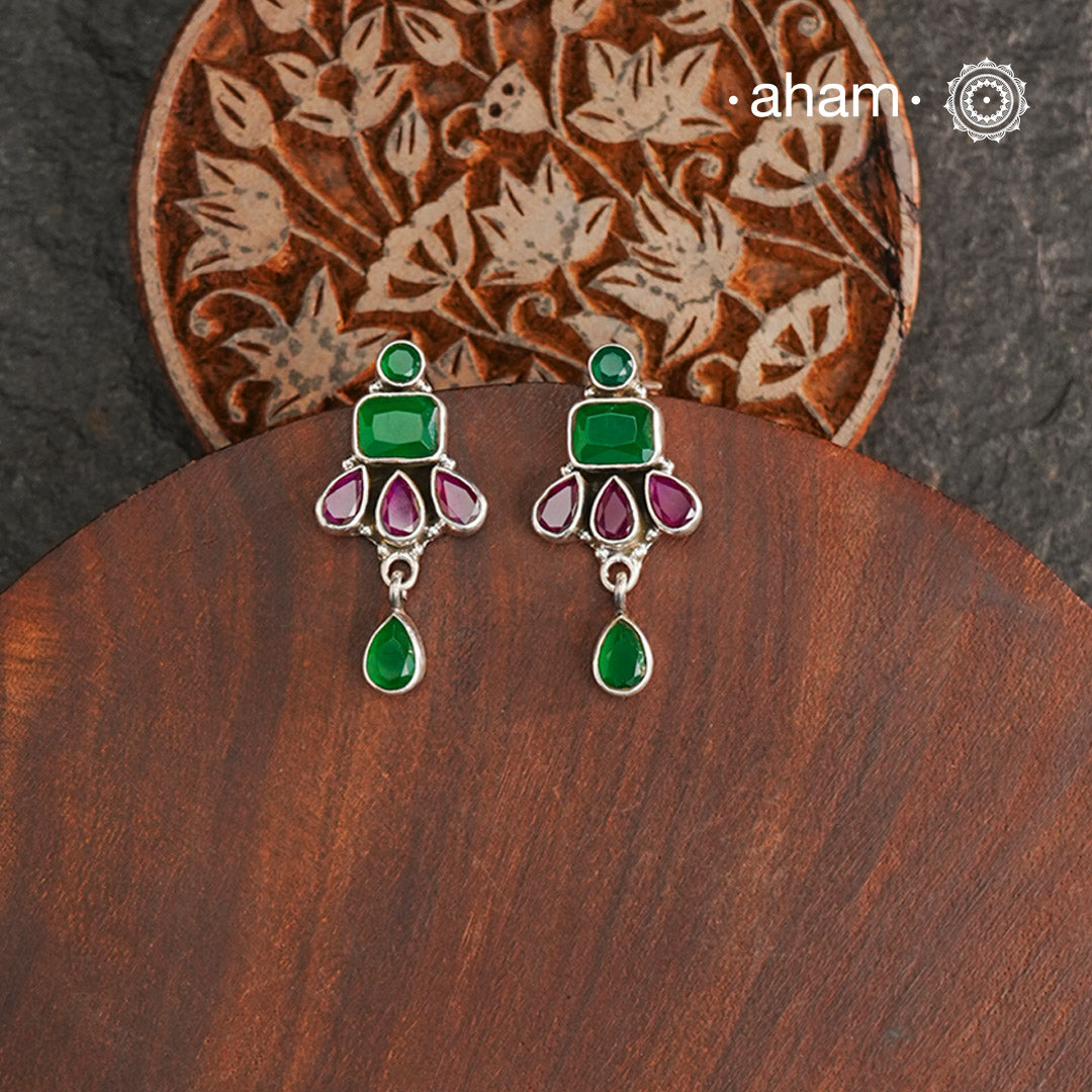 Summer Love Green & Maroon Silver Earrings