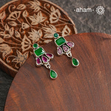 Summer Love Green & Maroon Silver Earrings