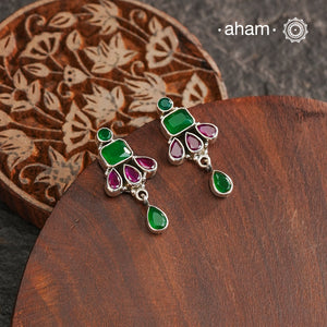 Summer Love Green & Maroon Silver Earrings