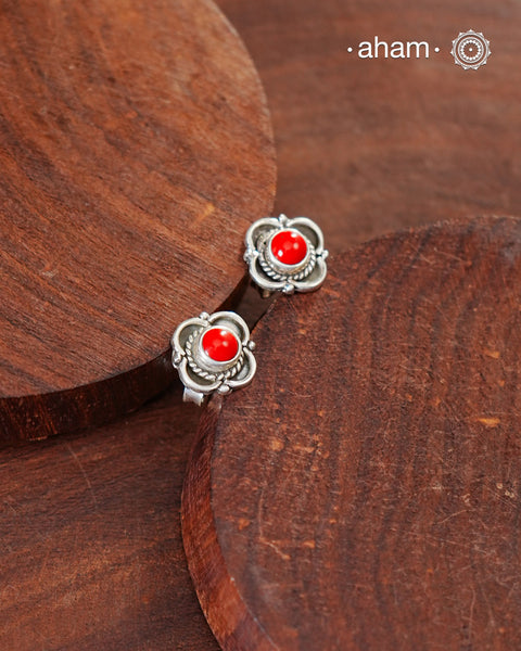 Summer Love coral Silver Studs
