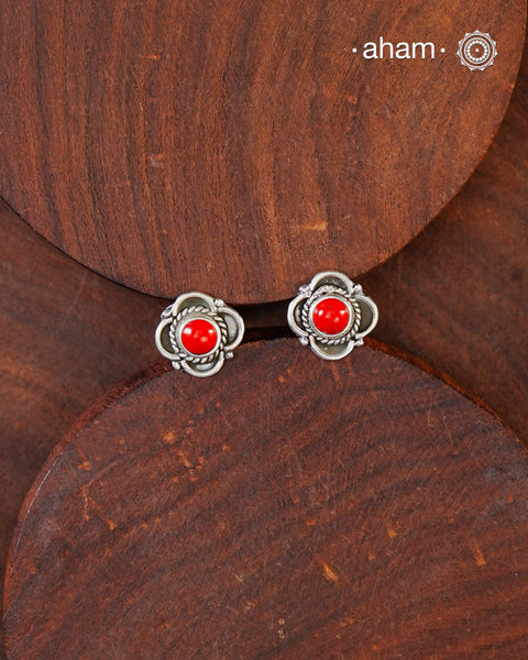 Summer Love coral Silver Studs