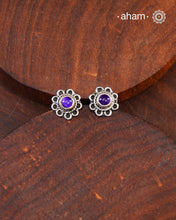 92.5 Sterling Silver Studs with Purple Stones.light weight and easy to wear.