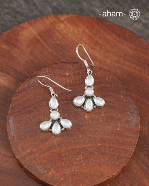 Everyday wear handcrafted 92.5 silver earrings with pearls.