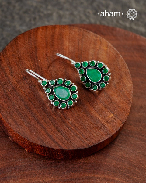 92.5 Sterling Silver Earring with Green Stones.Light weight and easy to wear