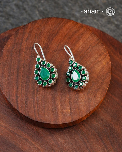 92.5 Sterling Silver Earring with Green Stones.Light weight and easy to wear