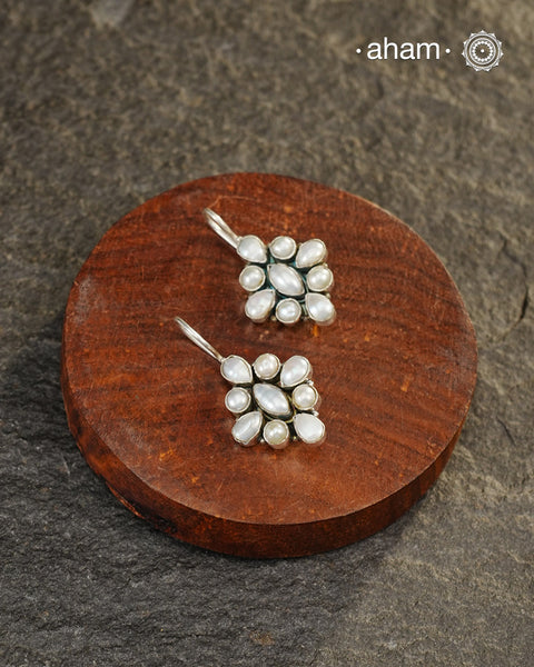 Everyday wear handcrafted 92.5 silver earrings with pearls.