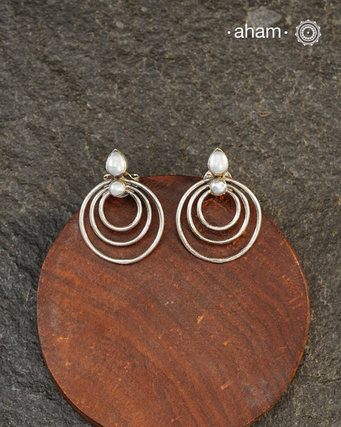 Everyday wear Summer Love silver earrings with pearl highlight.
