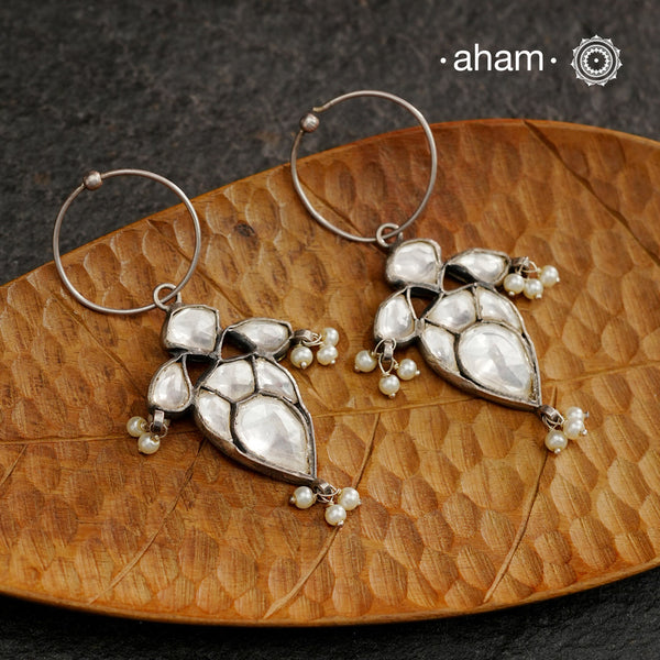 Festive Kundan Silver Hoops