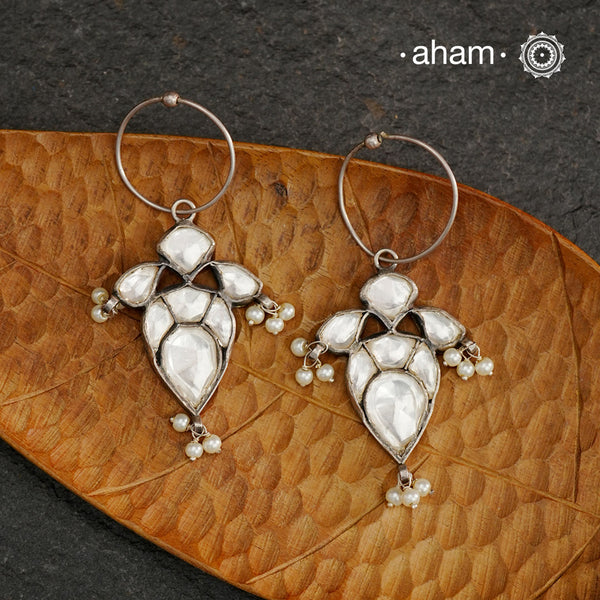 Festive Kundan Silver Hoops
