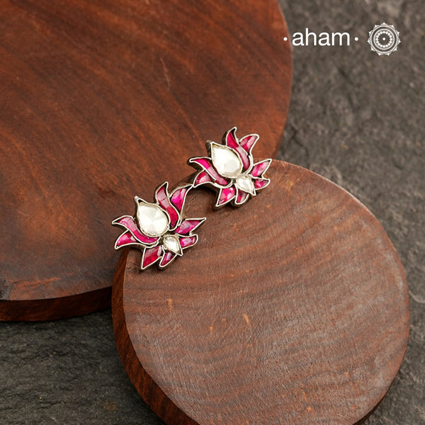 Pink Lotus Kundan Studs crafted in 92.5 silver.