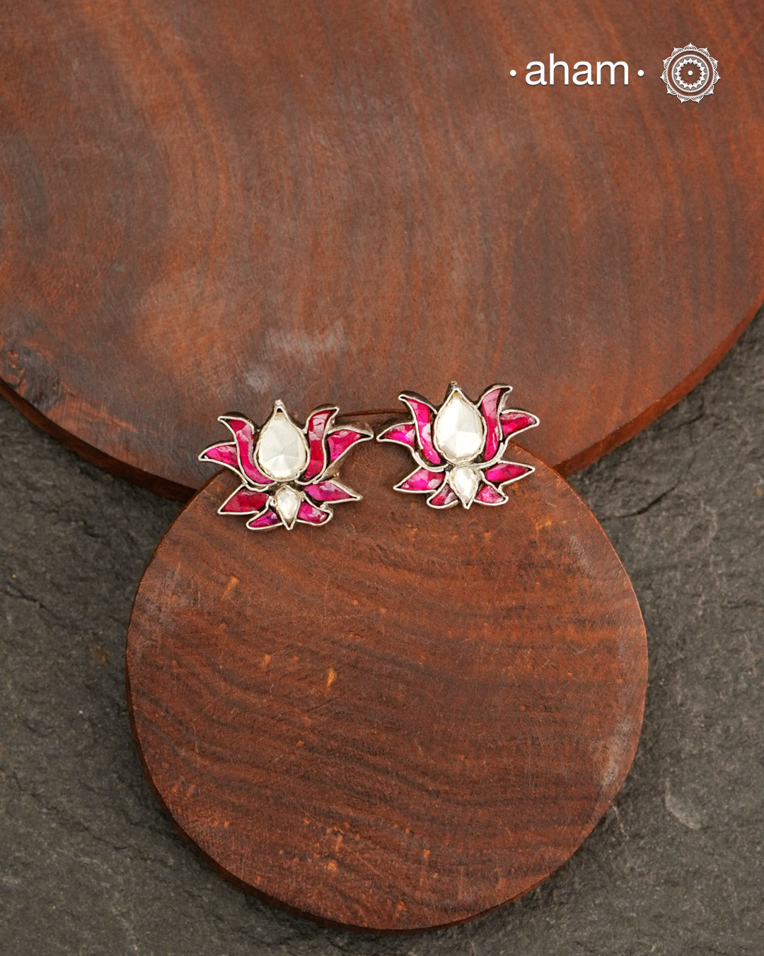 Pink Lotus Kundan Studs crafted in 92.5 silver.