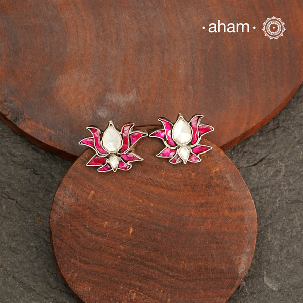 Pink Lotus Kundan Studs crafted in 92.5 silver.