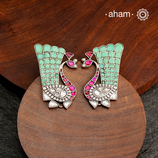 Festive Peacock Silver Earrings
