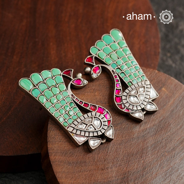 Festive Peacock Silver Earrings