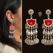 Handcrafted 92.5 sterling silver Rang Mahal red drop earrings. The magic that happens when glass, silver and a pop of colour come together.