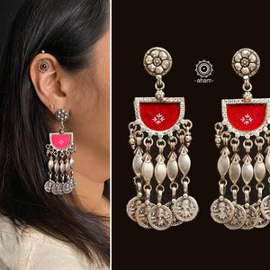 Handcrafted 92.5 sterling silver Rang Mahal red drop earrings. The magic that happens when glass, silver and a pop of colour come together.