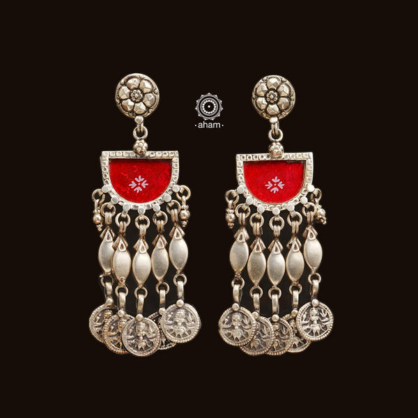 Handcrafted 92.5 sterling silver Rang Mahal red drop earrings. The magic that happens when glass, silver and a pop of colour come together.