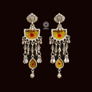 Handcrafted 92.5 sterling silver Rang Mahal yellow drop earrings. The magic that happens when glass, silver and a pop of colour come together.