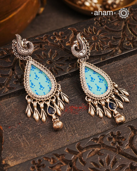 Handcrafted 92.5 sterling silver Rang Mahal Blue drop earrings. The magic that happens when glass, silver and a pop of colour come together.