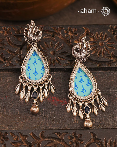 Handcrafted 92.5 sterling silver Rang Mahal Blue drop earrings. The magic that happens when glass, silver and a pop of colour come together.