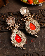 Handcrafted 92.5 sterling silver Rang Mahal red drop earrings. The magic that happens when glass, silver and a pop of colour come together.