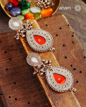 Handcrafted 92.5 sterling silver Rang Mahal red drop earrings. The magic that happens when glass, silver and a pop of colour come together.