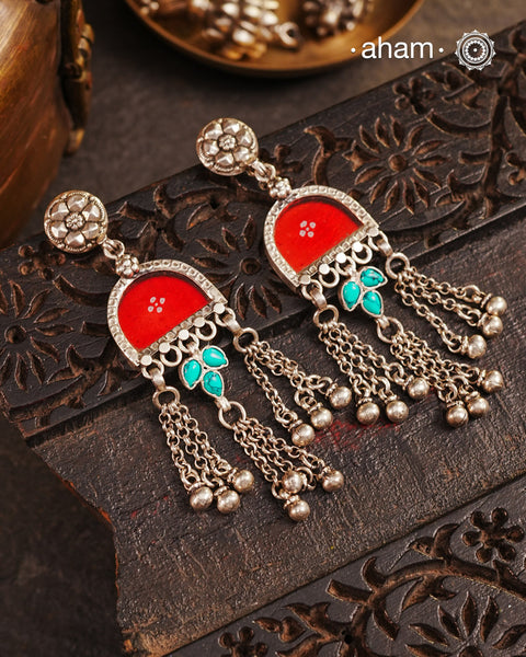 Red Rang Mahal Silver Earrings