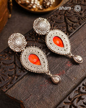 Handcrafted 92.5 sterling silver Rang Mahal red drop earrings. The magic that happens when glass, silver and a pop of colour come together.