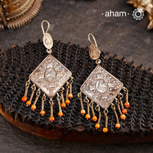 These silver earrings are sourced from the Turkmen central Asia regions.The dents, the marks, the irregularities all add to the charm and tell a story of where they comes from.