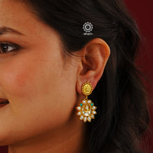 Classic silver gold polish earrings. perfect for festivities.  With beautiful turquoise Kundan work and Pearls 