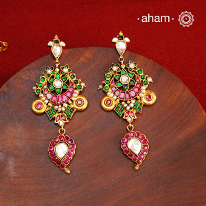 Fine Kundan work Earrings with delicate work. Crafted in finest silver with gold polish, these are heirloom earrings that can be passed on for generations to come.