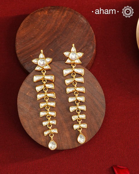 Kundan Gold Polish Silver Earrings